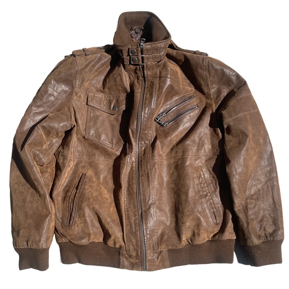 VINTAGE MENS LEATHER MOTORCYCLE JACKET - Picture 2 of 5